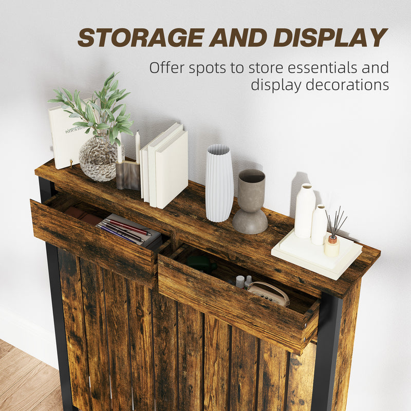 Rustic Wooden Radiator Cover with Black Metal Frame 93 x 88.5cm by HOMCOM