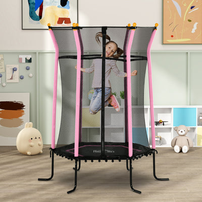Pink Kids Trampoline with Safety Enclosure for Ages 3-10 by HOMCOM Homcom