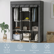 Dark Grey Fabric Portable Wardrobe with 8 Shelves and 2 Hanging Rods by HOMCOM