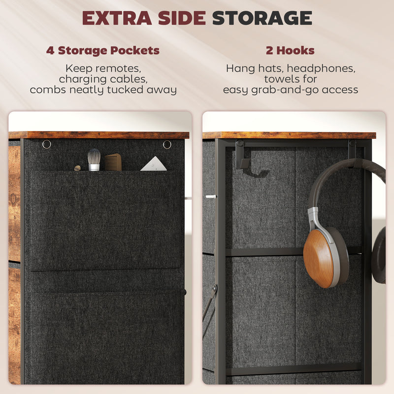 Chest of Four Fabric Storage Drawers with Wood Effect Top for Bedroom or Hallway, Rustic Brown