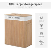 100L Collapsible Wooden Laundry Basket With Lid And Removable Lining For Home Storage