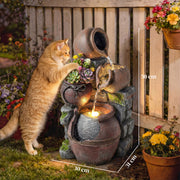 Garden Water Fountain with Planter and LED Lights for Relaxing Outdoor Evenings Rustic Brown Outsunny