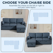 Corner Sofa Bed with Storage and USB Charging for Small Living Rooms Blue AOSOM