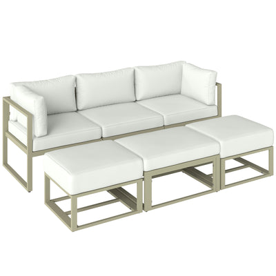 Garden Sofa Set with Daybed and Coffee Table for Flexible Outdoor Lounging, Cream White & Rose Gold Outsunny