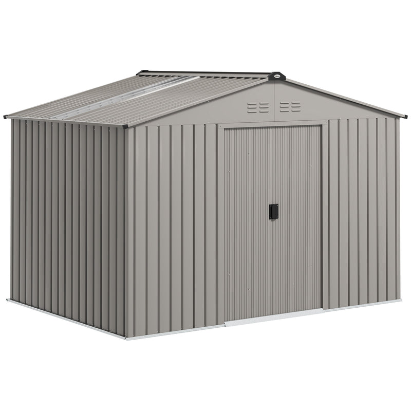 9x6 Metal Garden Storage Shed With Foundation Kit and Vents for Outdoor Organisation, Grey