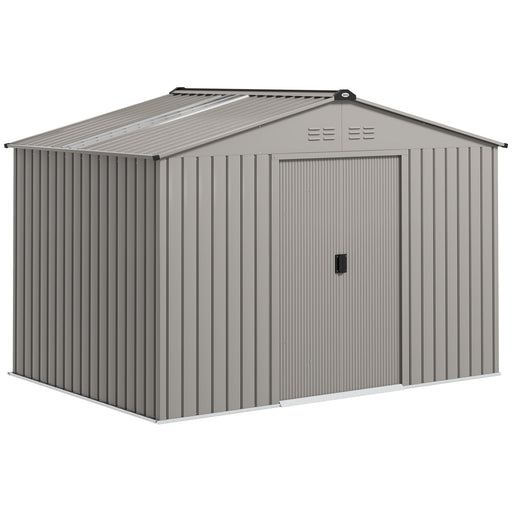 9x6 Metal Garden Storage Shed With Foundation Kit and Vents for Outdoor Organisation, Grey