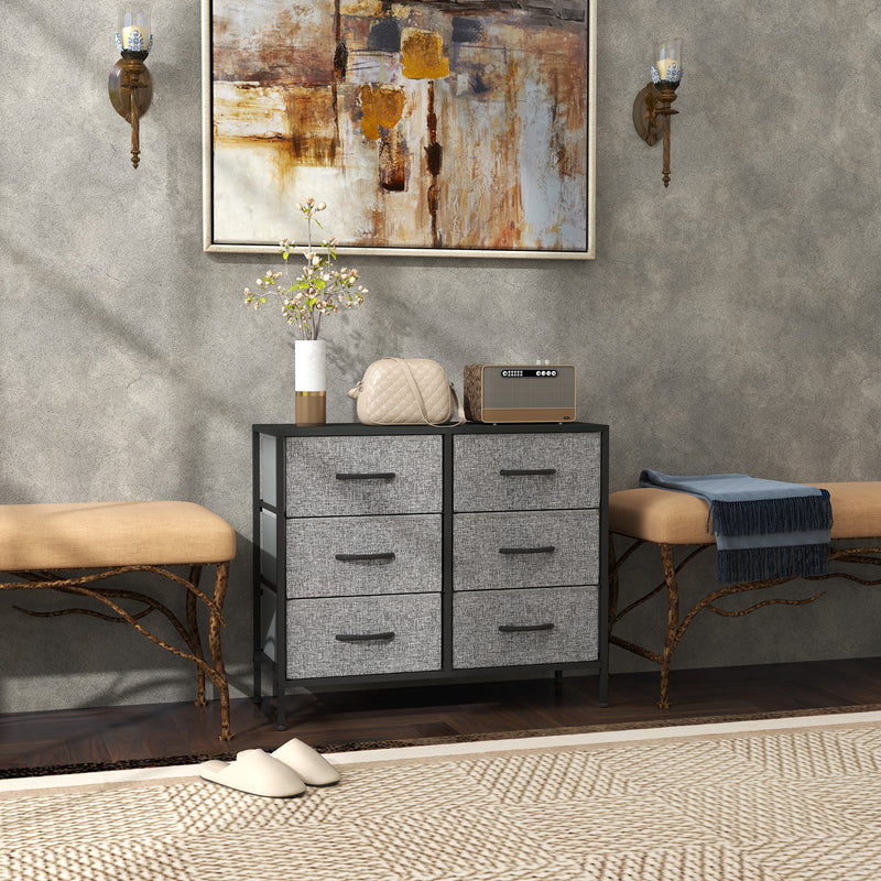 Black 6 Drawer Chest of Drawers with Steel Frame and Wooden Top for Bedroom and Nursery by HOMCOM
