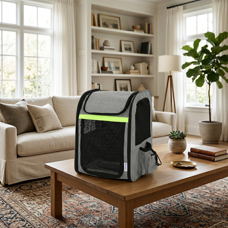 Backpack Pet Carrier with Expandable Space for Cats and Small Dogs Light Grey