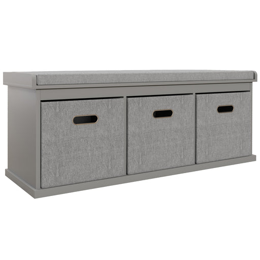Three Drawer Shoe Storage Bench With Padded Seat Ideal For Hallway or Entryway Grey