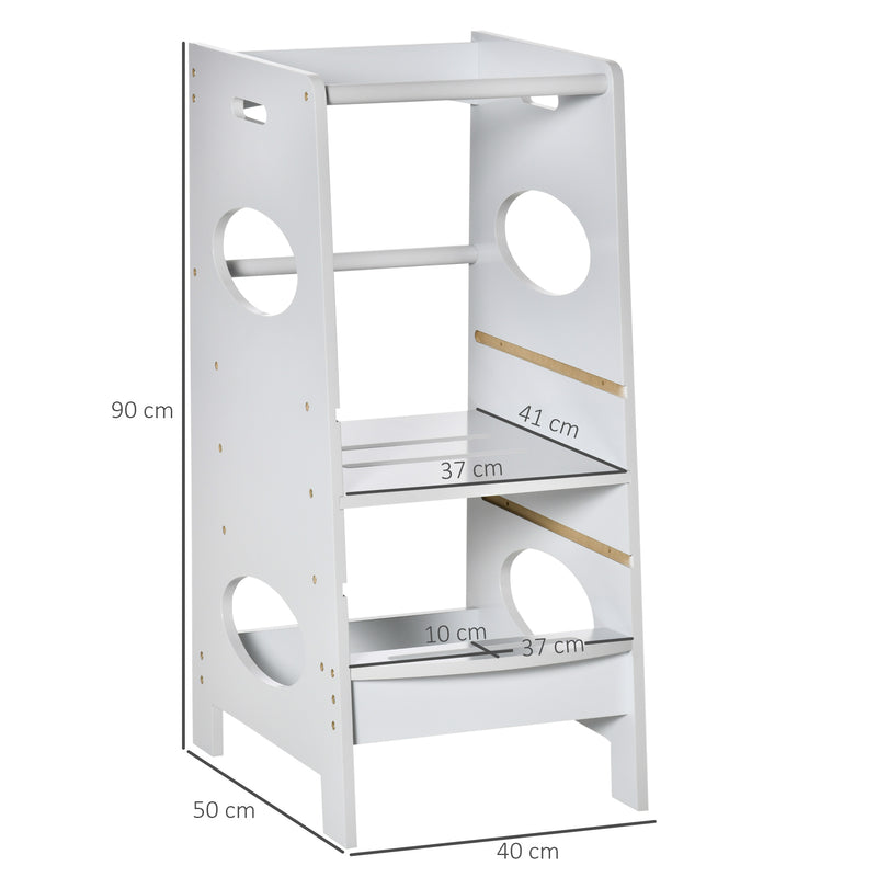 Grey Toddler Kitchen Step Stool With Adjustable Platform For Safe Independent Standing