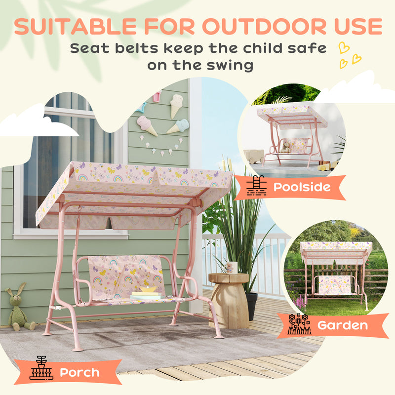 Kids Garden Swing Chair 2 Seater With Adjustable Canopy and Safety Belt Pink by AIYAPLAY