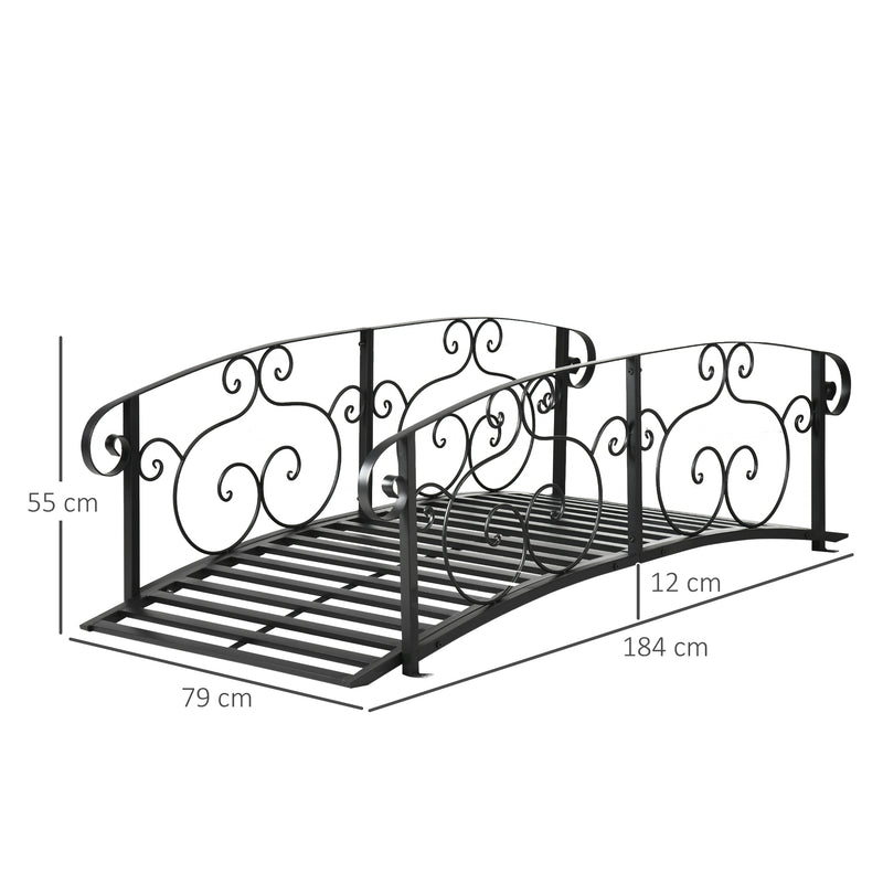 Outsunny 184cm Metal Arch Garden Garden Bridge, Safety Siderails, Arc Footbridge for Garden Creek, Stream, Pond, Black AOSOM