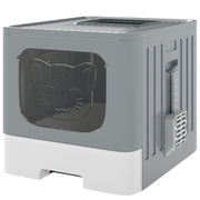 Foldable Cat Litter Box with Lid Drawer and Scoop for Easy Cleaning and Odour Control Grey AOSOM