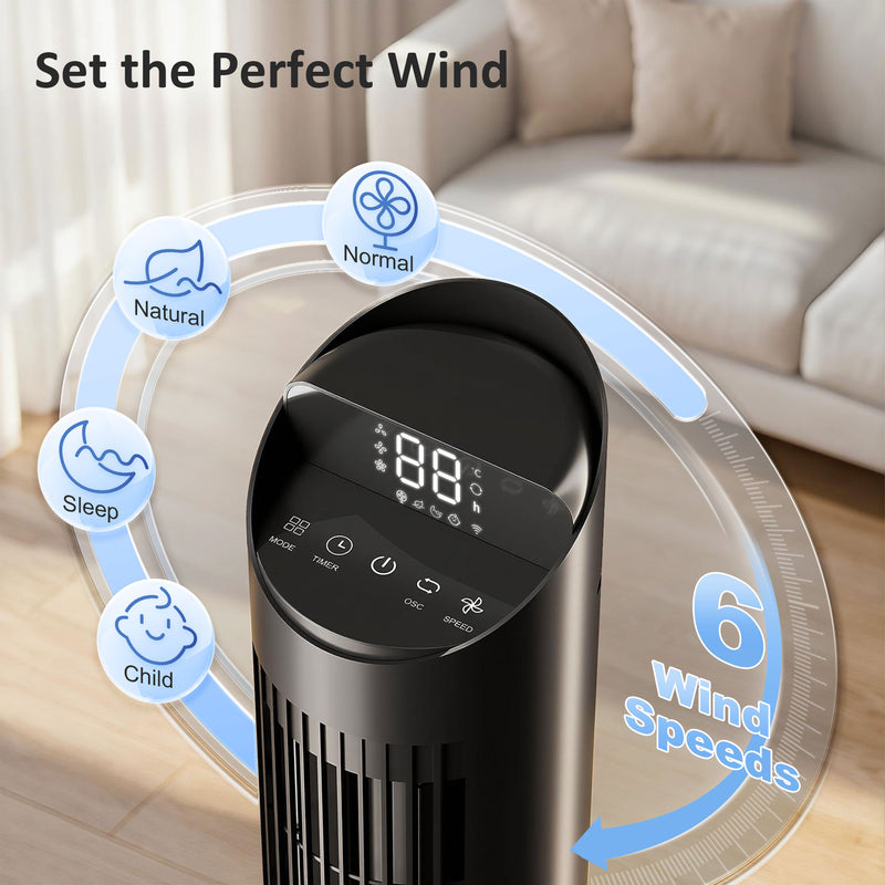 Tower Fan with Quiet Sleep Mode and App Control for Cool Comfortable Rooms Black AOSOM