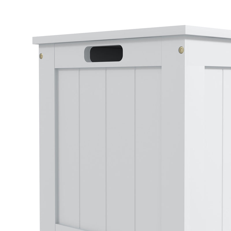 Wooden Toy Storage Chest With Safety Hinges and Cut Out Handles For Living Room, White