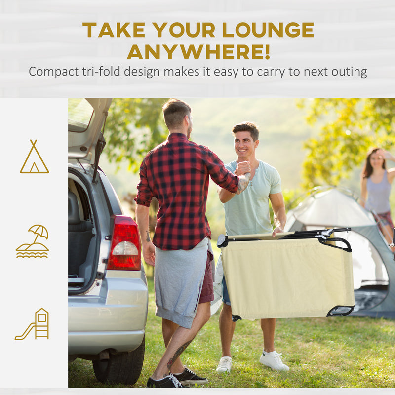 Set of 2 Folding Sun Loungers with Face Hole and Adjustable Backrest for Garden Use, Beige