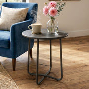 Round Metal Garden Side Table with Adjustable Feet for Stable Drinks and Snacks, Dark Grey Outsunny