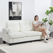 3 Seater Sofa with USB Charging Ports and Cup Holders for Living Room Cream White