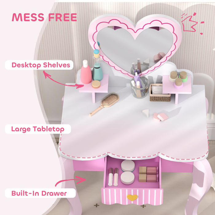 Pink Kids Dressing Table Set With Stool Mirror and Drawer by AIYAPLAY