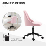 Pink Velvet Feel Armless Swivel Office Chair With Adjustable Seat by Vinsetto