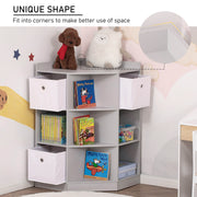 Grey Kids Toy Storage Unit With Bookshelf And Fabric Drawers For Bedroom Or Playroom