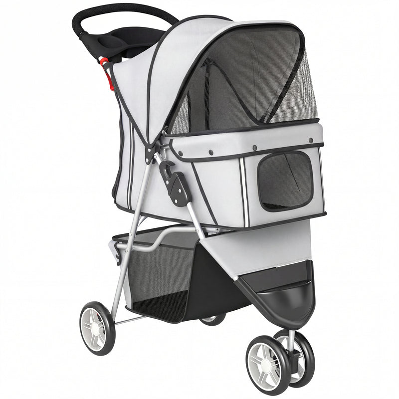 Dog Stroller for Small Pets with Easy Folding and Storage Basket Grey AOSOM