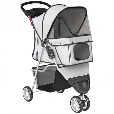 Dog Stroller for Small Pets with Easy Folding and Storage Basket Grey AOSOM