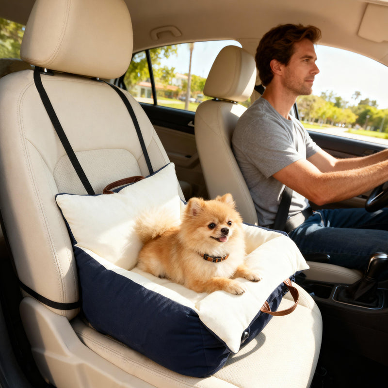 Small Dog Car Booster Seat with Safety Belts Ideal for Travel and Comfort Navy Blue AOSOM