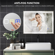 Silver LED Bathroom Mirror with Bluetooth Anti-Fog Function and Clock 60 x 80 cm