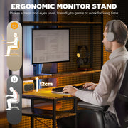 Rustic Brown Computer Desk with Power Outlets LED Lights and Hutch by HOMCOM