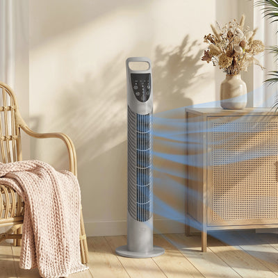 Tower Fan for Small Rooms with Quiet Operation and Remote Control Grey AOSOM