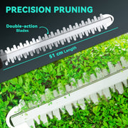 Cordless Electric Hedge Trimmer with 51cm Blade and 2 Batteries for Shrubs and Branches by Outsunny
