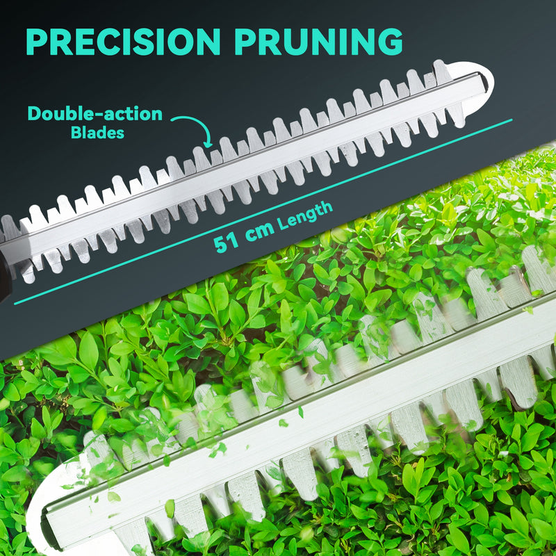 Cordless Electric Hedge Trimmer with 51cm Blade and 2 Batteries for Shrubs and Branches by Outsunny