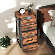 Tall Fabric Chest of 5 Drawers with Wood Top for Bedroom or Closet Storage Rustic Brown