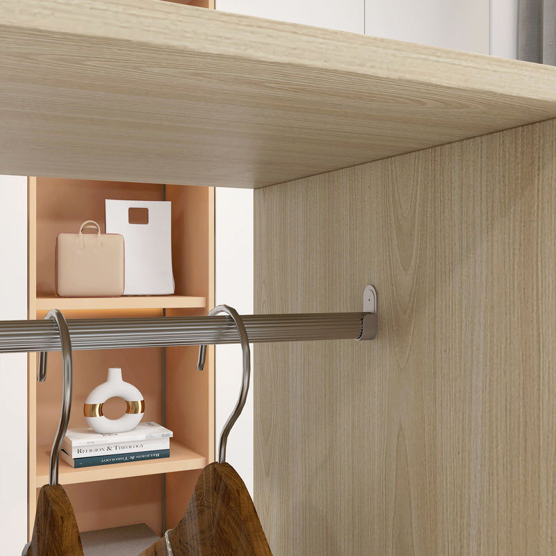Open Wardrobe with Rails and Shelves for Easy Bedroom Storage on Wheels Natural Wood Finish