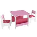 3 Piece Kids Table and Chair Set With Storage Shelves For Playroom Or Nursery Pink AOSOM
