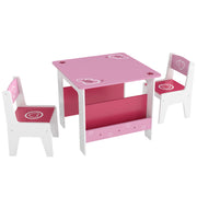 3 Piece Kids Table and Chair Set With Storage Shelves For Playroom Or Nursery Pink AOSOM