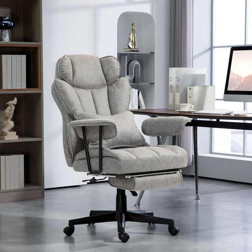 Reclining Massage Office Chair with Heat and Footrest for Home or Desk Use, Grey