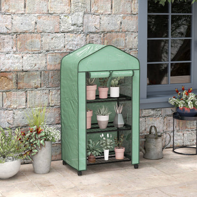 3 Tier Compact Garden Greenhouse for Plants and Seedlings in Green by Outsunny