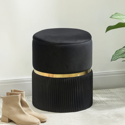 Velvet Feel Storage Ottoman With Hidden Compartment For Living Room Organisation, Black