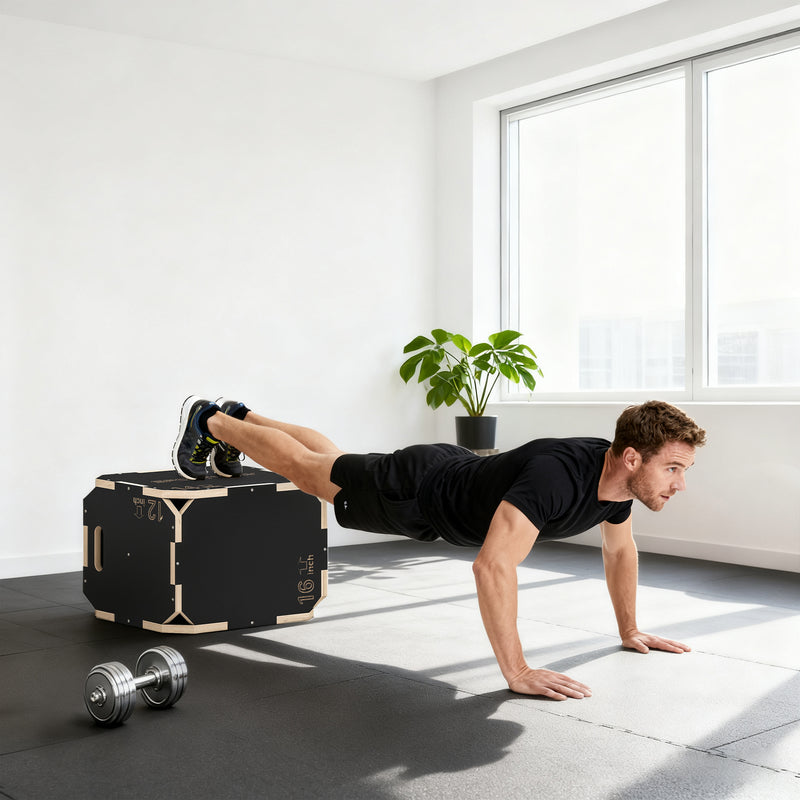 Non Slip Wooden Plyo Jump Box for Home Fitness and Cross Training 31x36x41 cm Natural AOSOM