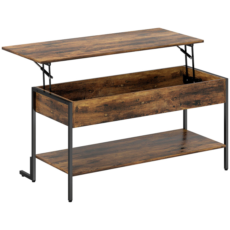 Lift Top Coffee Table With Hidden Storage Shelf For Living Room, Rustic Brown