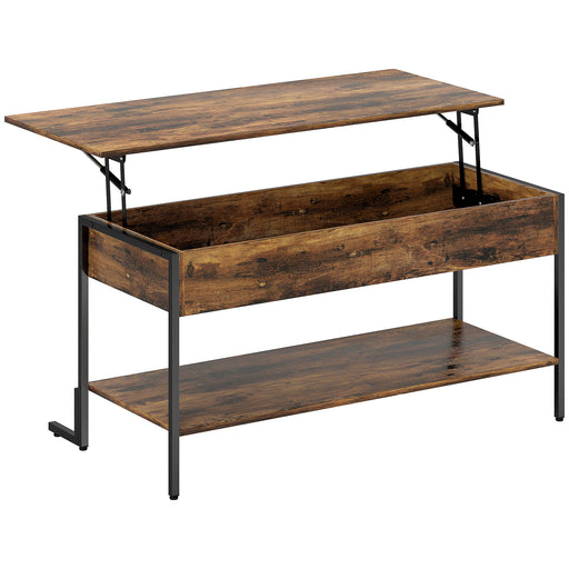 Lift Top Coffee Table With Hidden Storage Shelf For Living Room, Rustic Brown
