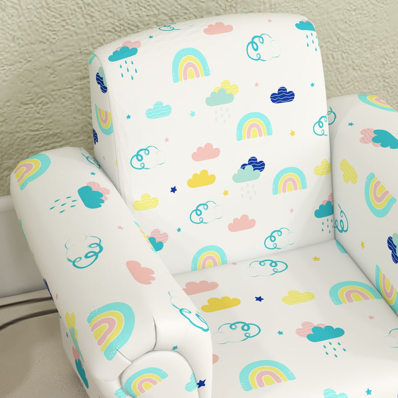 2 Piece Kids Sofa Set with Cloud Design and Wooden Frame for Toddlers Aged 15 to 36 Months, White