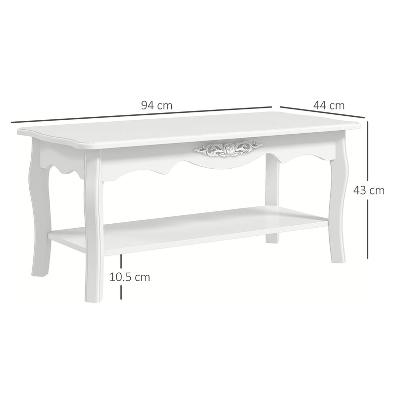 Coffee Table with Storage Shelf for Organised Living Room Small Space White