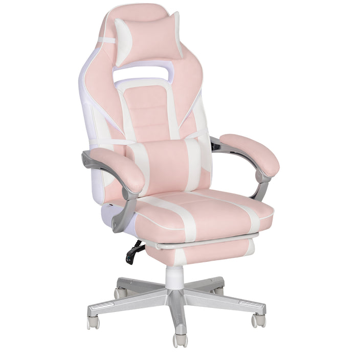 Pink and White Leather Reclining Gaming Chair With Footrest by HOMCOM