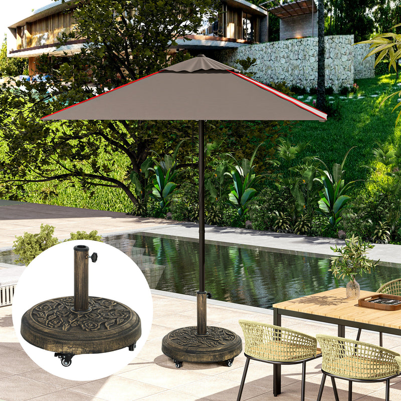 Heavy Parasol Base with Wheels 32-48mm 21kg for Easy Movement and Stable Garden Umbrella Support, Bronze Tone