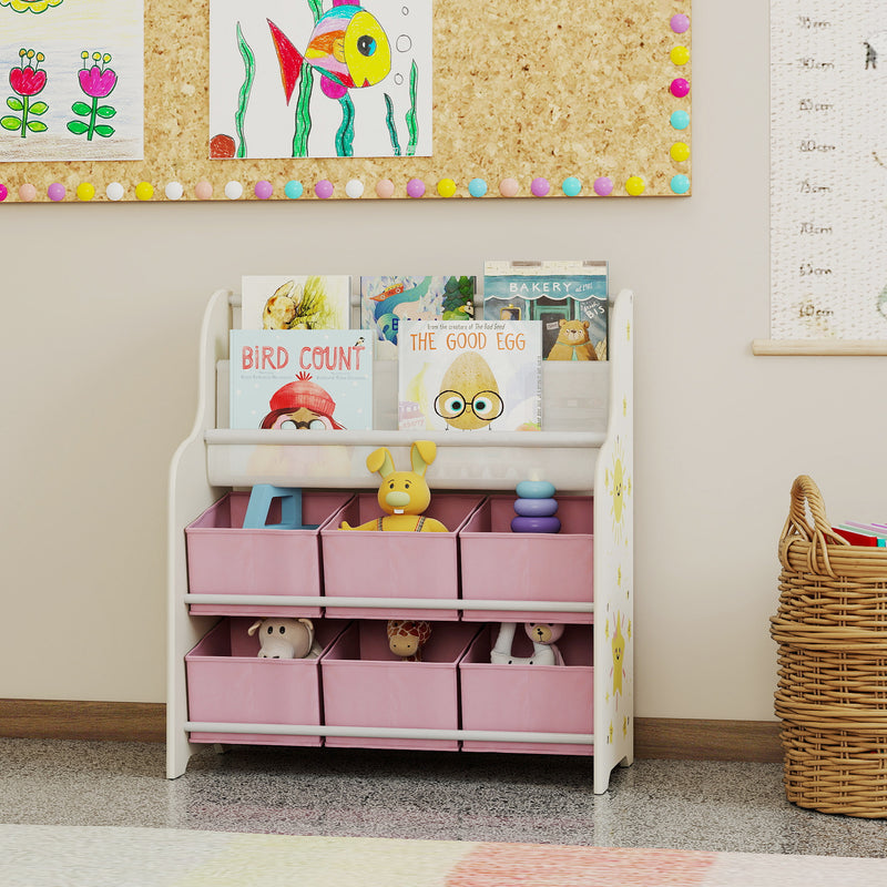 Kids Storage Shelf With Book Rack and Removable Drawers for Easy Organisation Pink AOSOM