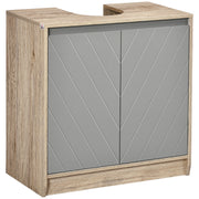 Grey Under Sink Bathroom Cabinet with Adjustable Shelf and Double Doors Floor Standing