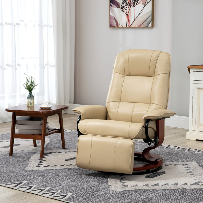 Reclining Faux Leather Armchair with Footrest for Home Comfort and Relaxation Cream
